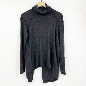 Free People Women'ss Gray Split Back Turtleneck Top Pullover Size Large